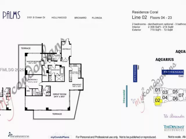 3-bedroom condo for sale in Hollywood - 3101 S OCEAN 1802 - MondialRealty