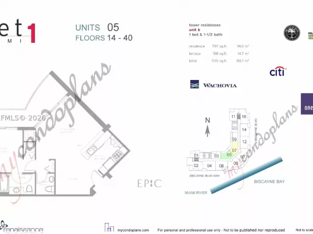 1-bedroom condo for sale in Miami - 300 S Biscayne Blvd T-1405 - MondialRealty