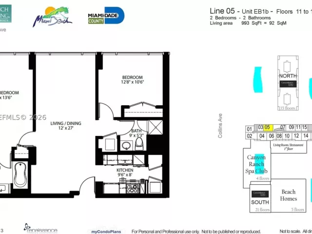 2-bedroom condo for sale in Miami Beach - 6801 Collins Ave 1215 - MondialRealty