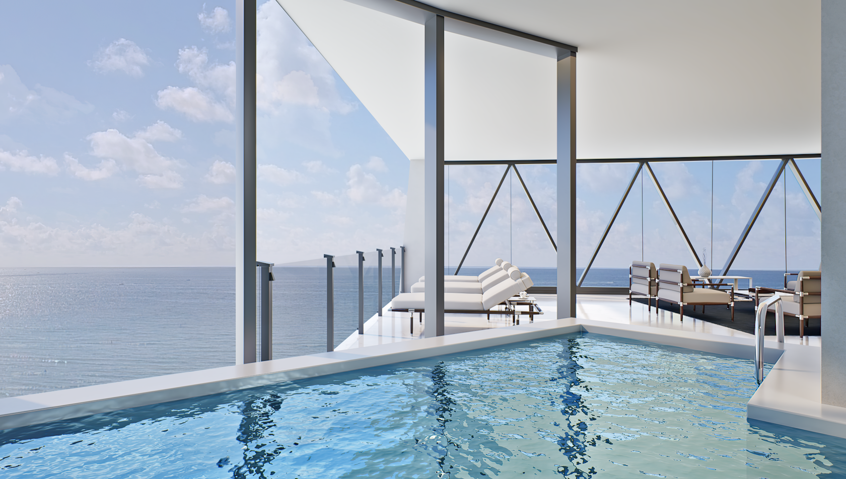 Private heated swimming pool at Bentley Residences Miami